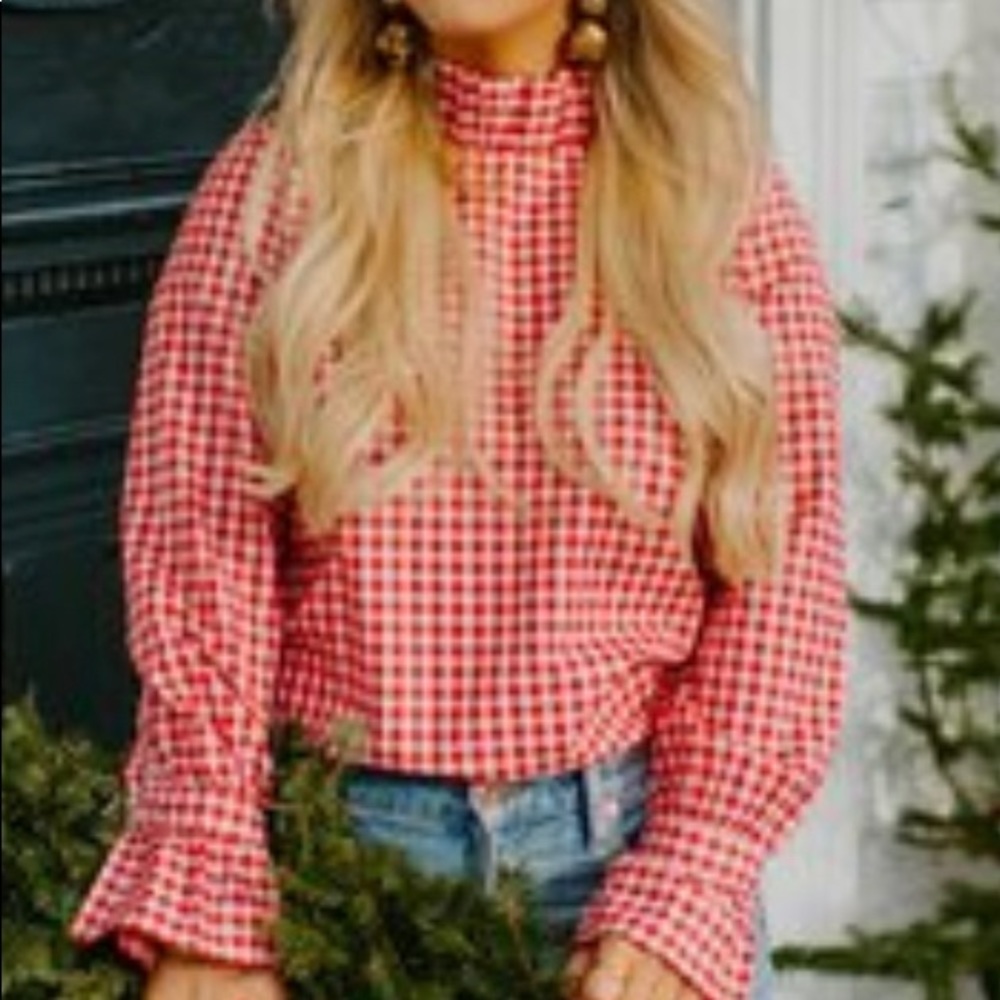 Elizabeth Wilson red/white gingham blouse, medium. See size charts attached